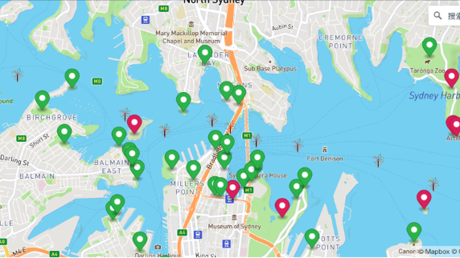 Map of Sydney Harbour showing key wharf closures for NYE 2024.