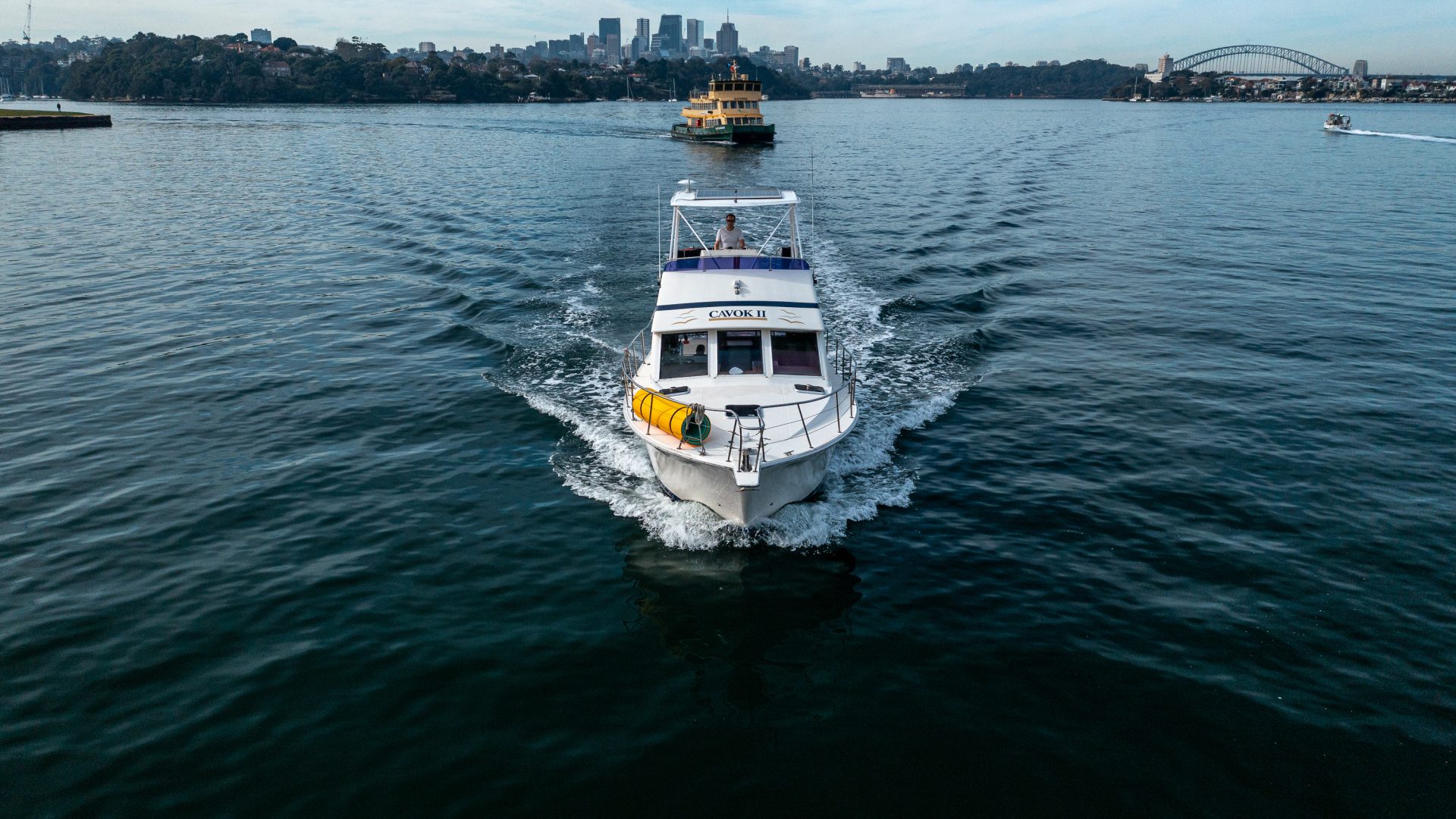 CAVOK II, exploring Sydney Harbour with up to 20 guests onboard.